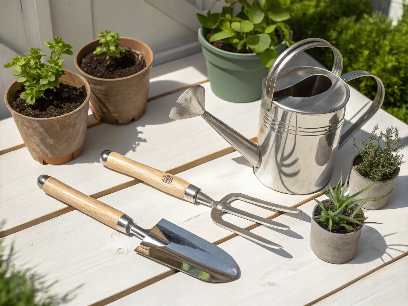 A vibrant image of various watering solutions, including a classic watering can, a modern sprinkler system, and a soaker hose, highlighting the importance of proper hydration for plants.