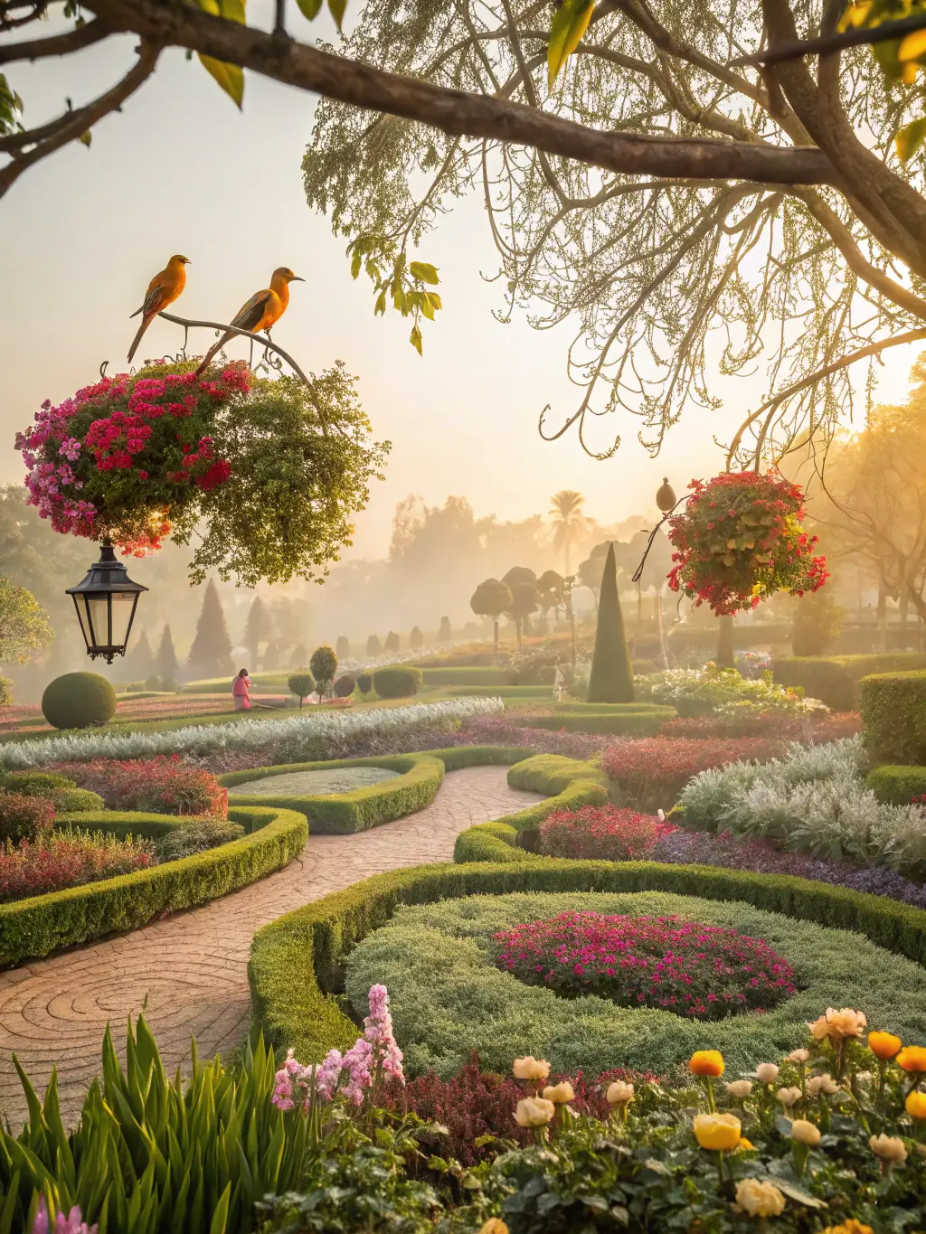 A vibrant garden filled with native plants, attracting bees, butterflies, and other pollinators.